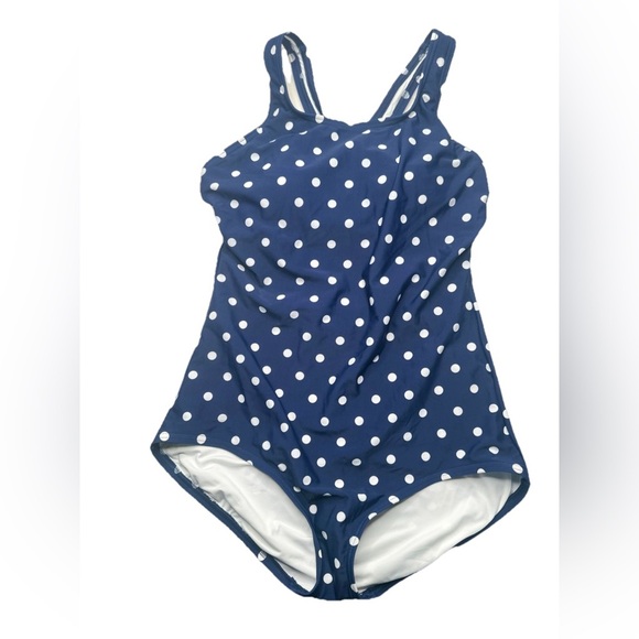 Lands End Swimsuit One Piece Womens size M and XL Navy Polka dot full coverage - Picture 1 of 9